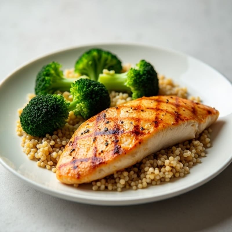 Grilled Chicken Breast with Quinoa and Steamed Broccoli