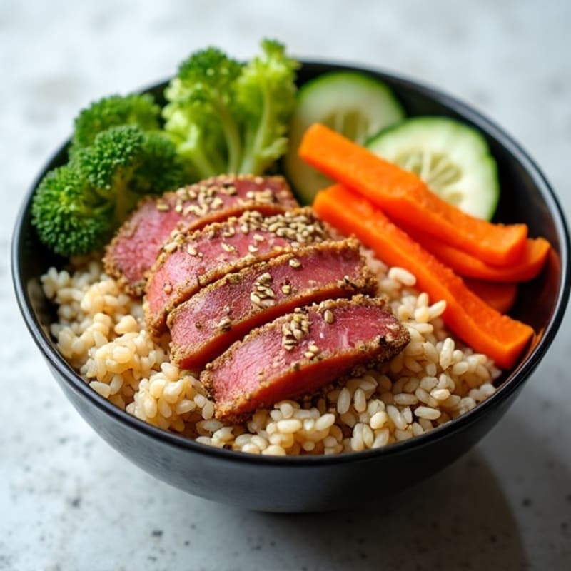 Sesame-Crusted Tuna Rice Bowl with Fresh Vegetables