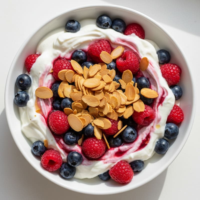 Greek Yogurt Protein Parfait with Mixed Berries and Almonds