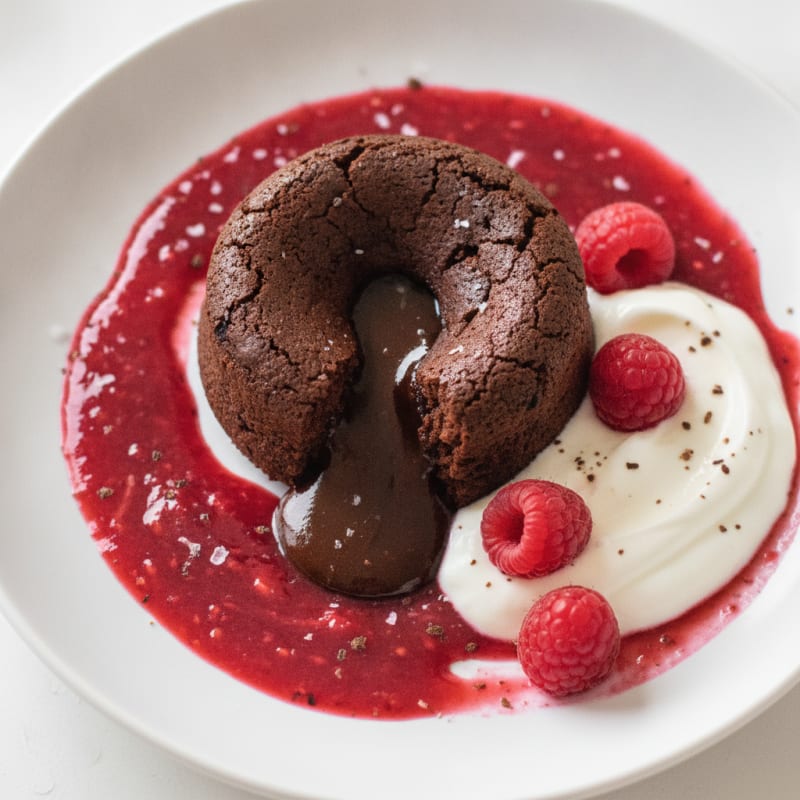Chocolate Lava Cake with Raspberry Coulis