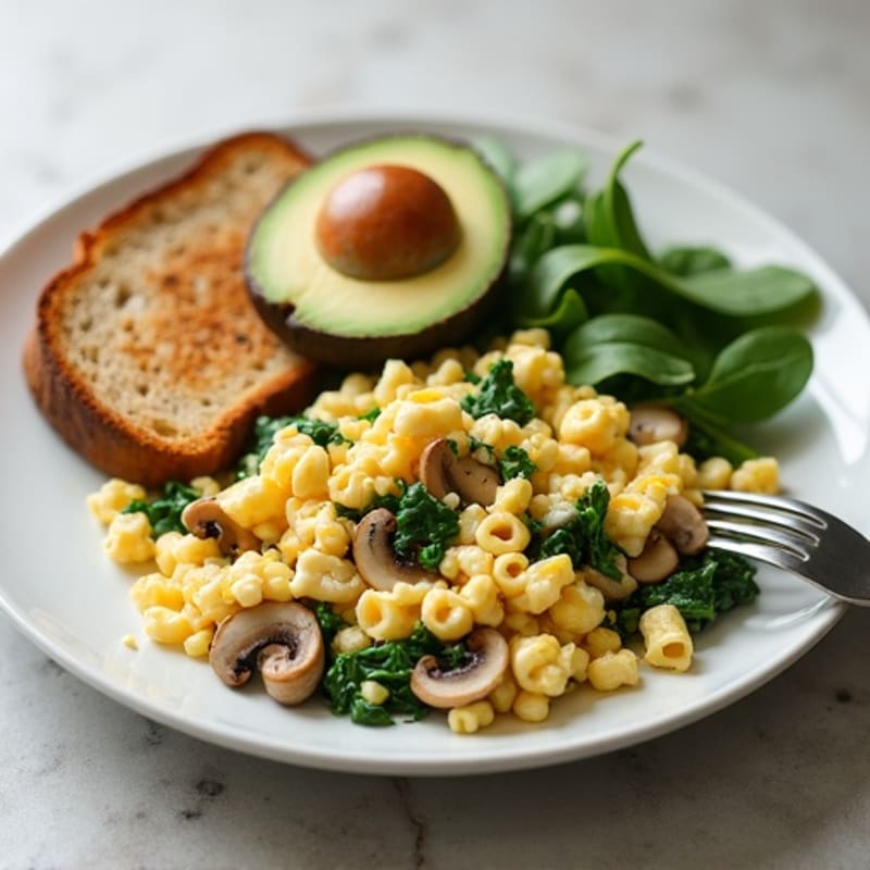 Egg White and Turkey Spinach Scramble with Sautéed Mushrooms