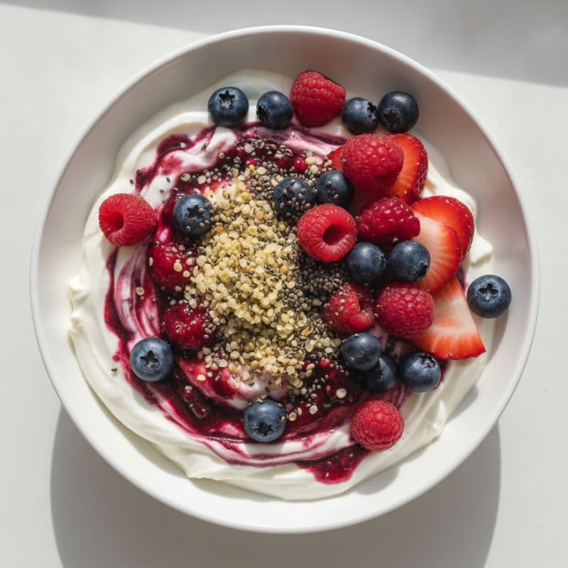 Creamy Greek Yogurt Bowl with Mixed Berries and Protein Powder