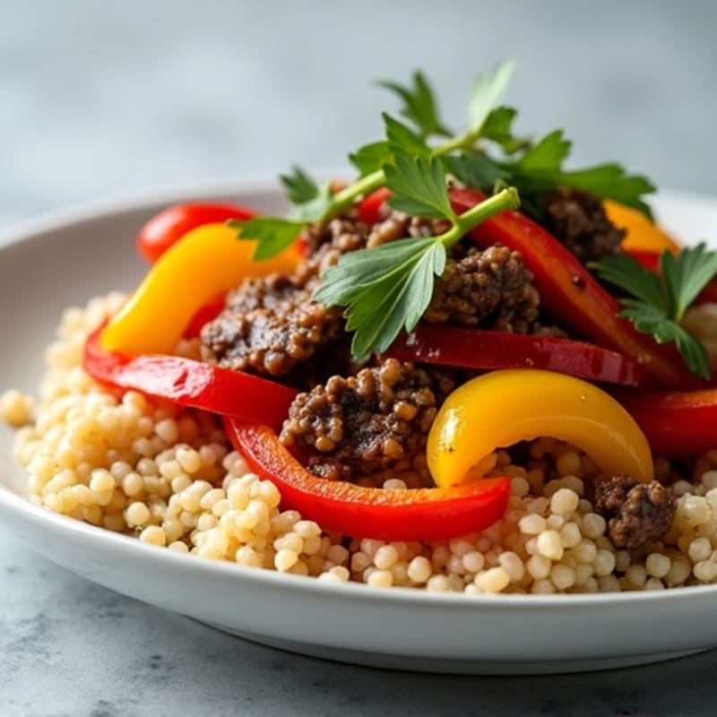 Lean Beef Stir-Fry with Bell Peppers and Quinoa