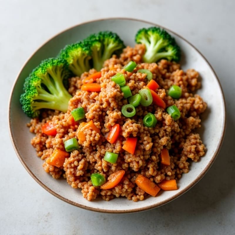 Ground Turkey and Spicy Kimchi Stir-Fry with Crispy Broccoli