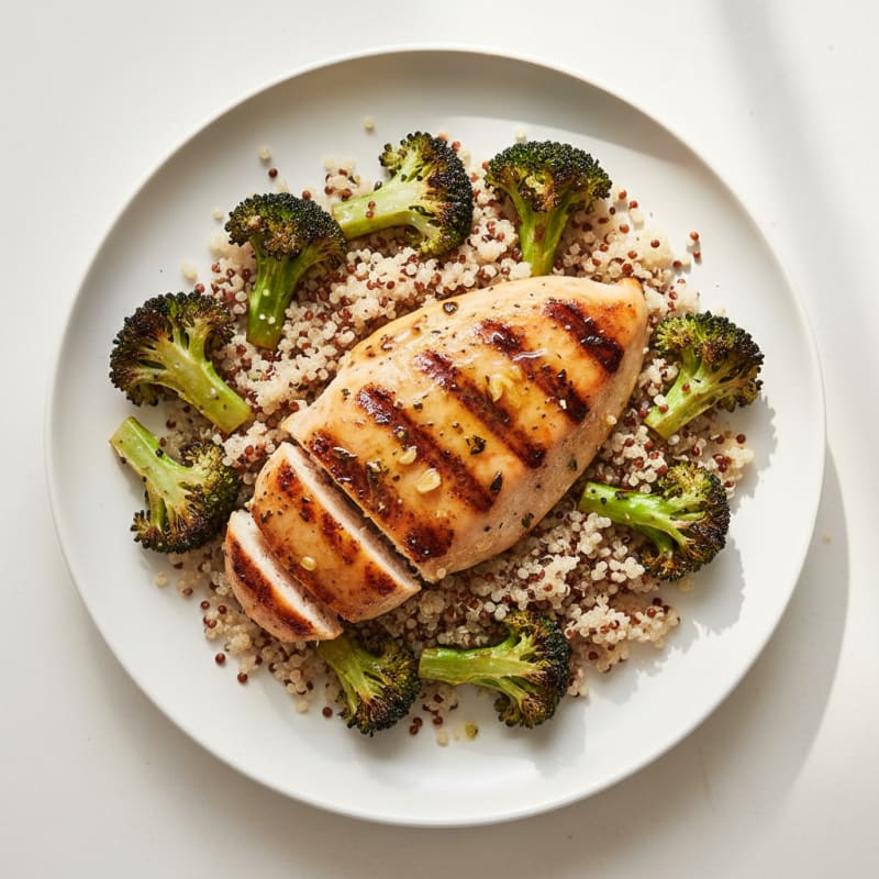 Grilled Chicken Breast with Quinoa and Roasted Broccoli