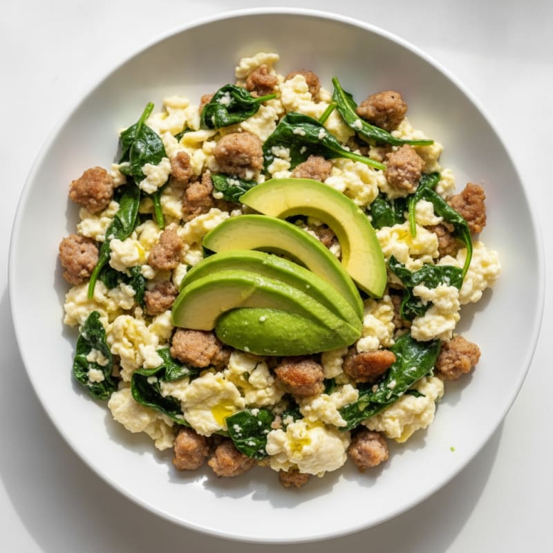 Egg White and Turkey Sausage Scramble with Spinach and Avocado