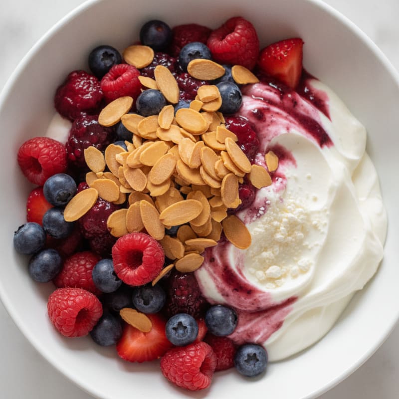Greek Yogurt Protein Parfait with Mixed Berries and Almonds