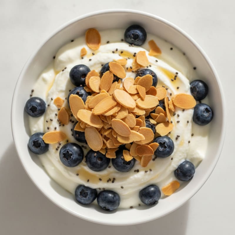 Vanilla Greek Yogurt Parfait with Protein Powder and Almonds