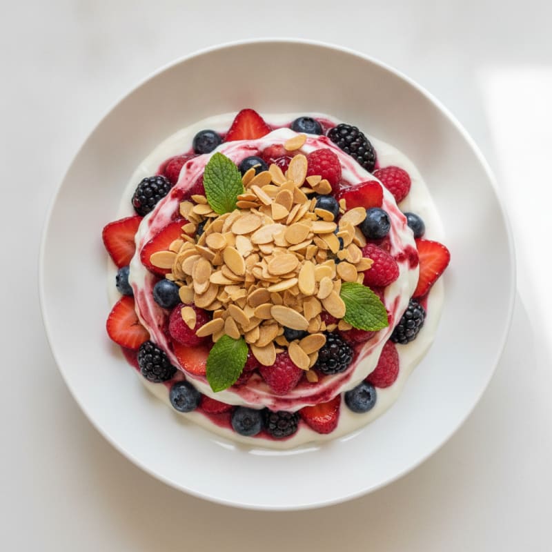 Greek Yogurt Protein Parfait with Mixed Berries and Almonds