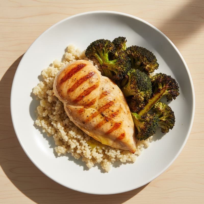 Grilled Chicken Breast with Quinoa and Roasted Broccoli