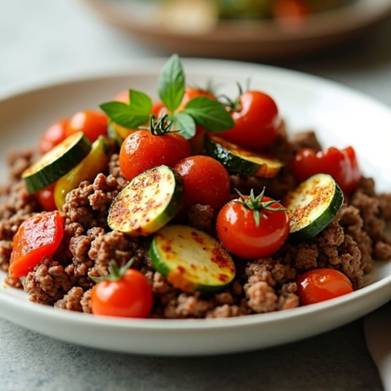 Spiced Ground Beef and Roasted Vegetable Skillet