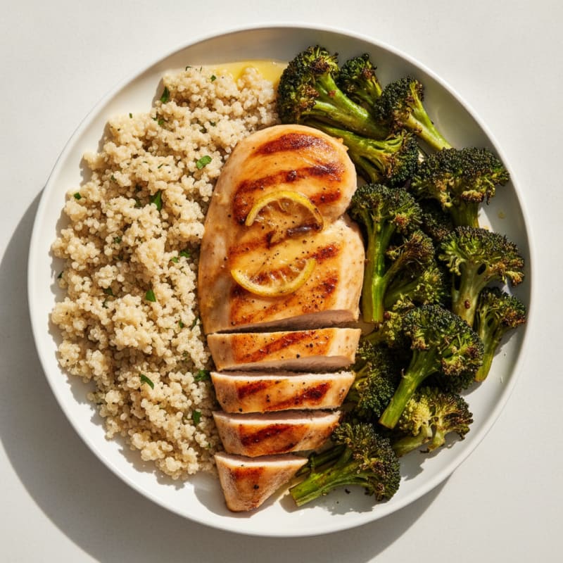 Grilled Chicken Breast with Quinoa and Roasted Broccoli
