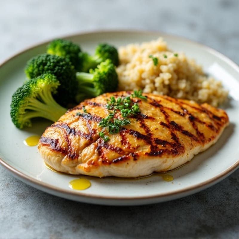Grilled Chicken Breast with Roasted Broccoli and Quinoa