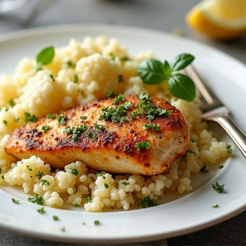 Herb-Crusted Chicken with Roasted Garlic Cauliflower Rice
