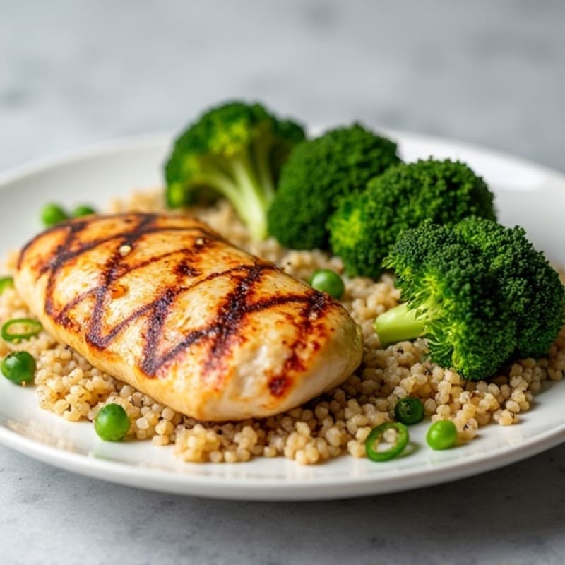 Grilled Chicken Breast with Roasted Broccoli and Quinoa