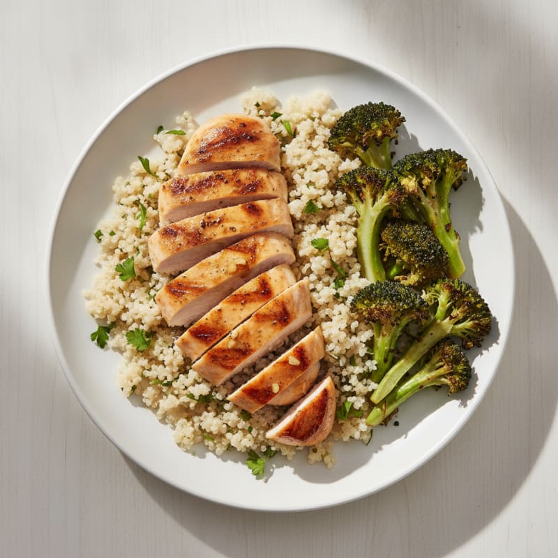 Grilled Chicken Breast with Quinoa and Roasted Broccoli