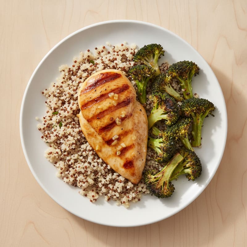 Grilled Chicken Breast with Quinoa and Roasted Broccoli