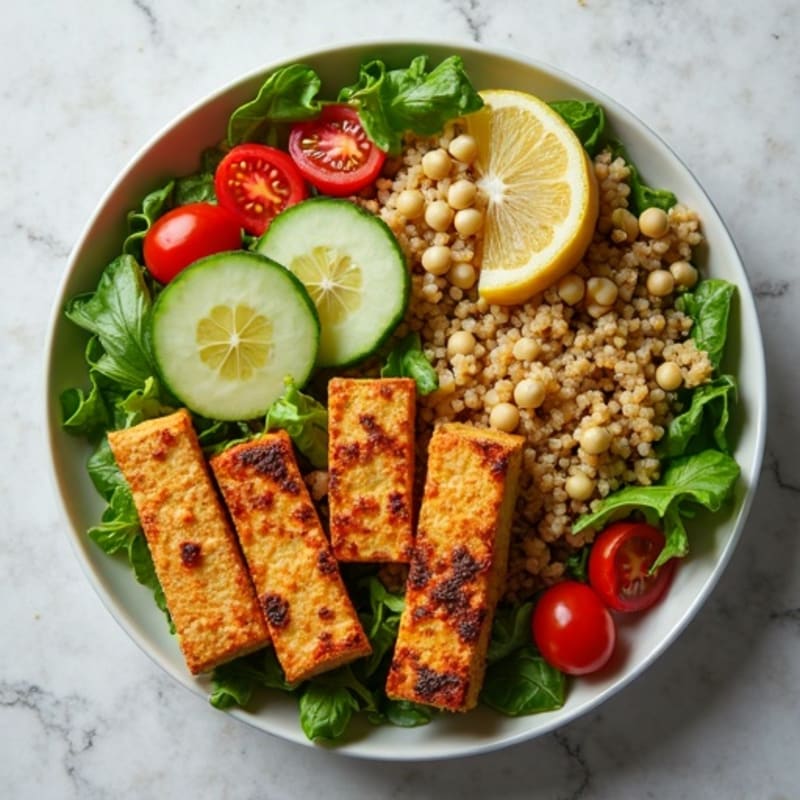 Crispy Tofu and Quinoa Power Salad with Lemon-Tahini Dressing