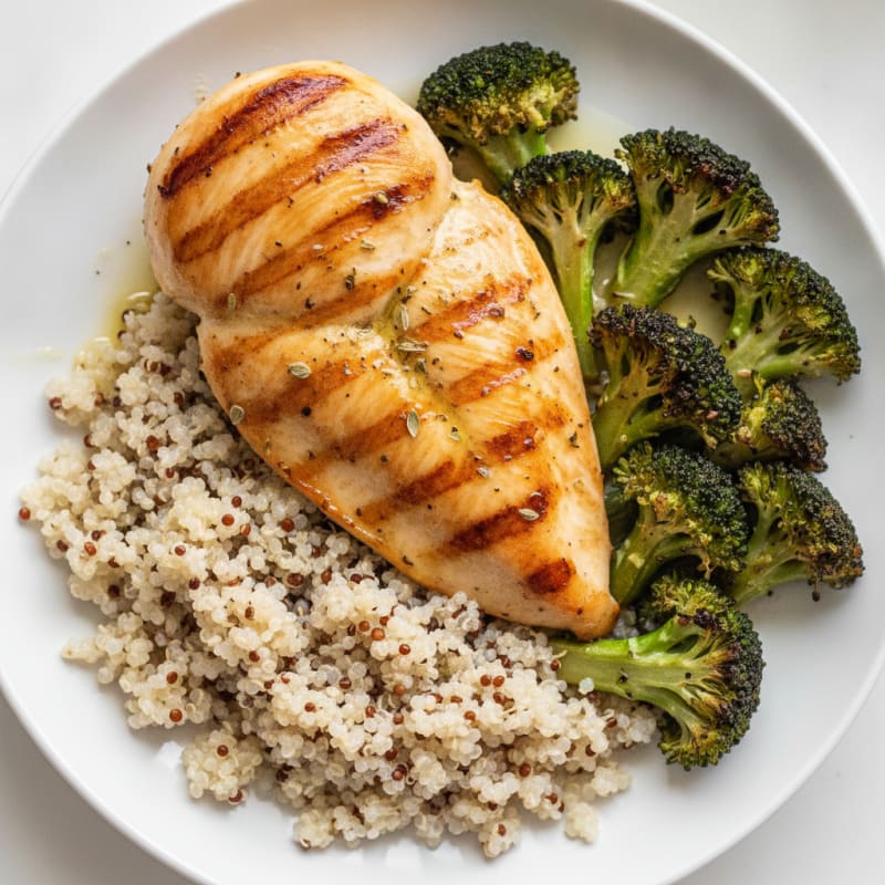 Grilled Chicken Breast with Quinoa and Roasted Broccoli