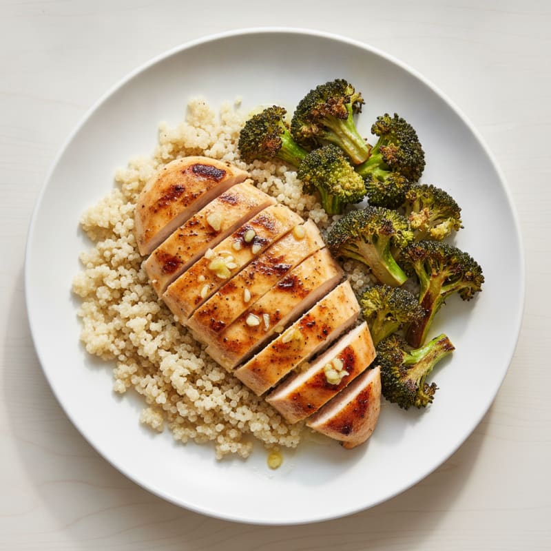 Grilled Lemon Garlic Chicken Breast with Quinoa and Roasted Broccoli