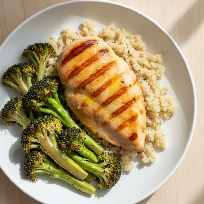 Grilled Chicken Breast with Quinoa and Roasted Broccoli