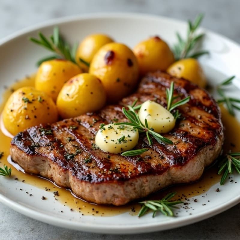 Herb-Garlic Butter Seared Steak with Roasted Baby Potatoes