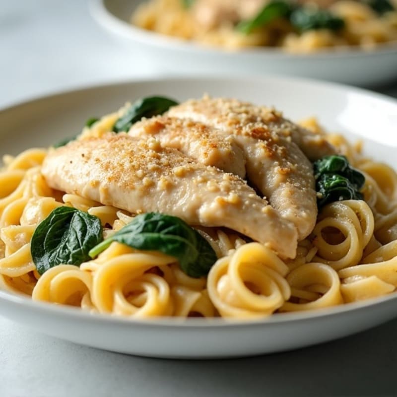 Lighter Creamy Garlic Parmesan Chicken Pasta