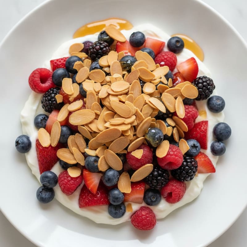 Creamy Greek Yogurt Parfait with Mixed Berries and Almonds