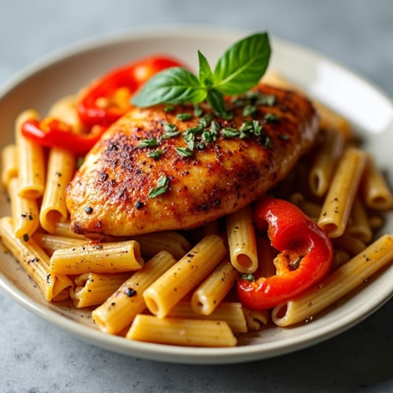 Spicy Cajun Pan-Seared Chicken with Whole Wheat Pasta and Bell Peppers