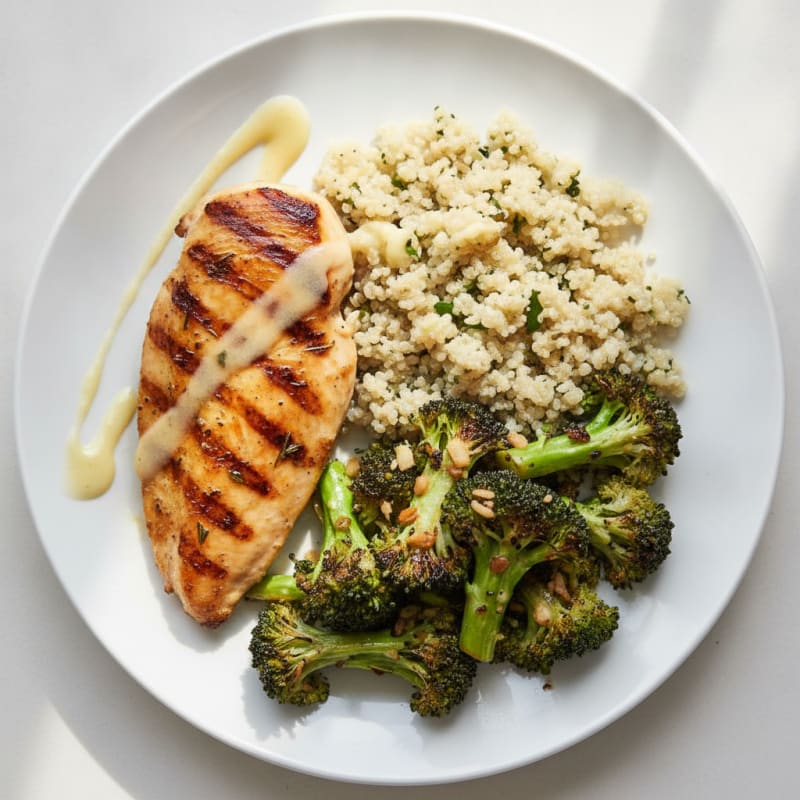 Grilled Chicken Breast with Roasted Broccoli and Quinoa