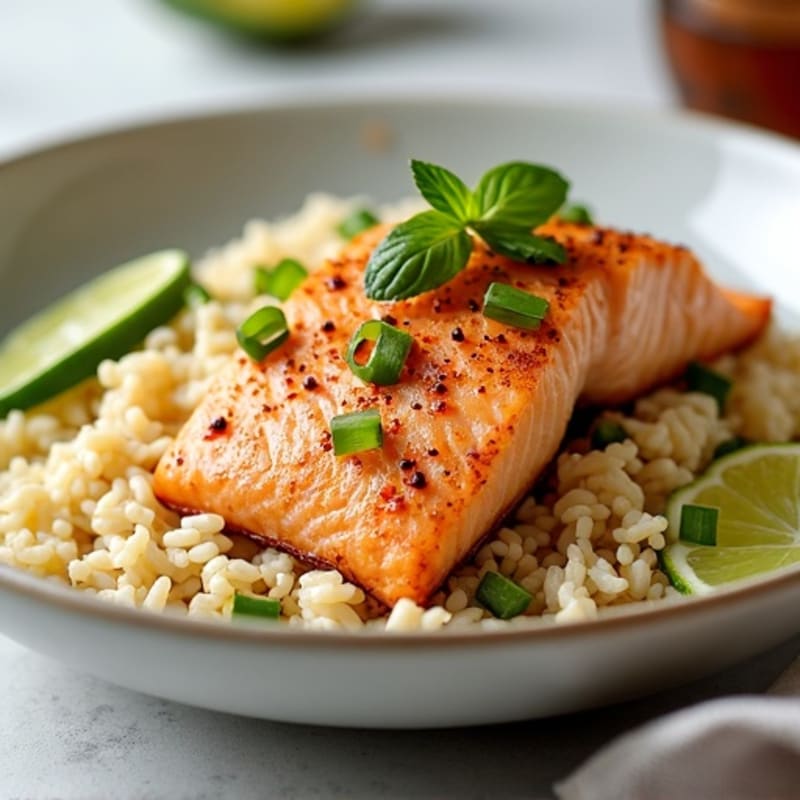 Chili-Lime Pan Seared Salmon with Coconut Rice