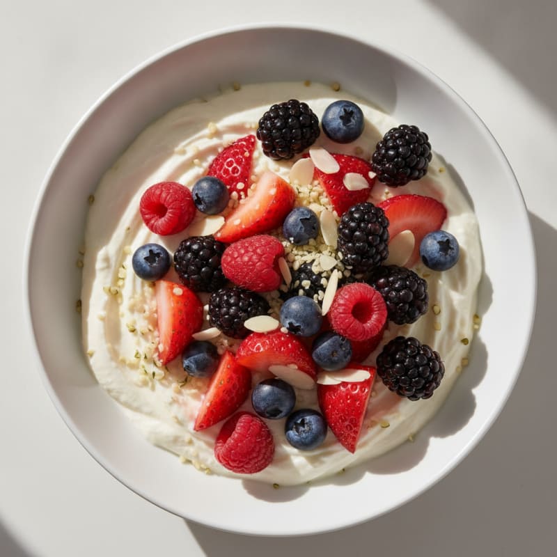 Greek Yogurt Protein Pudding with Mixed Berries