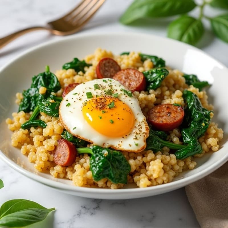 Egg White and Turkey Sausage Scramble with Spinach and Quinoa
