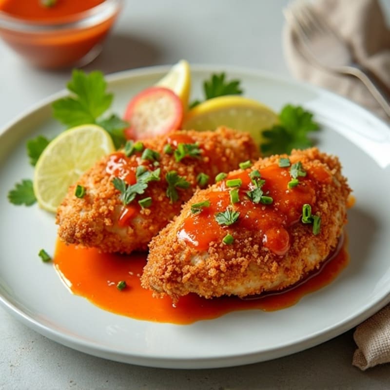 Crispy Baked Ginger-Garlic Chicken with Sweet Chili Sauce