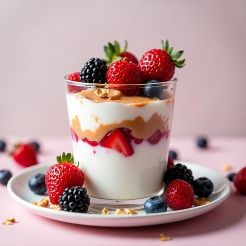 Greek Yogurt Protein Parfait with Mixed Berries and Almond Butter