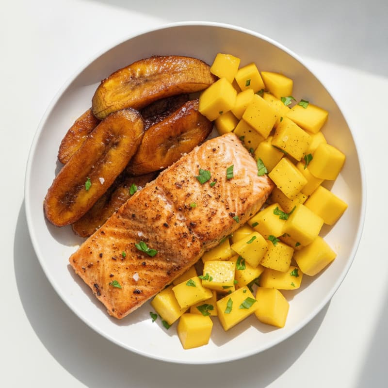 Grilled Salmon with Plantain and Fruit