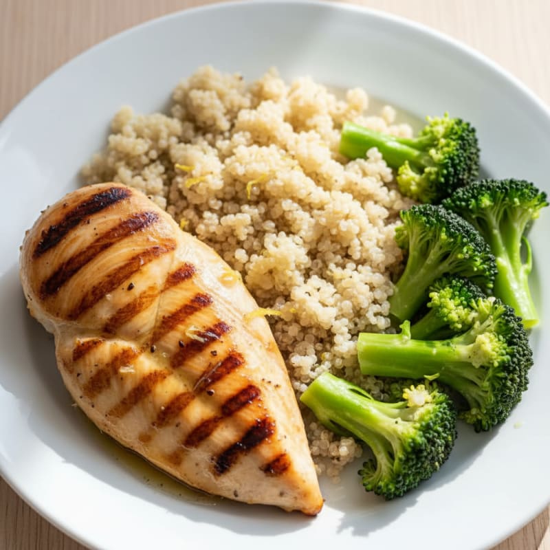 Grilled Chicken Breast with Quinoa and Steamed Broccoli
