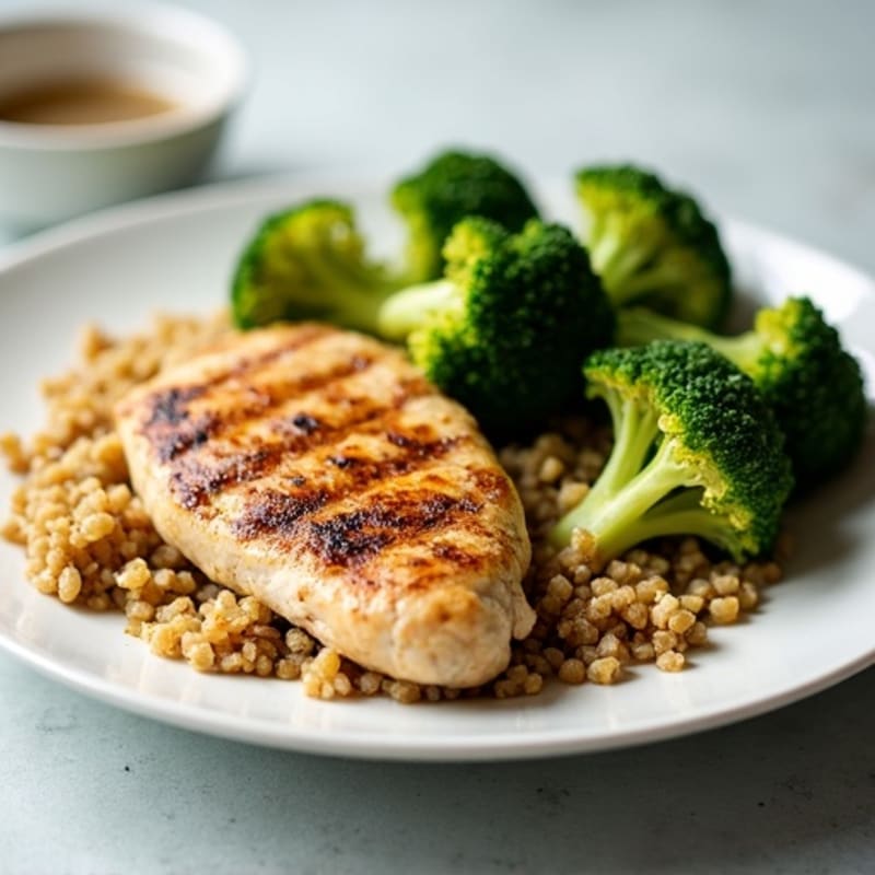 Grilled Chicken Breast with Quinoa and Roasted Broccoli