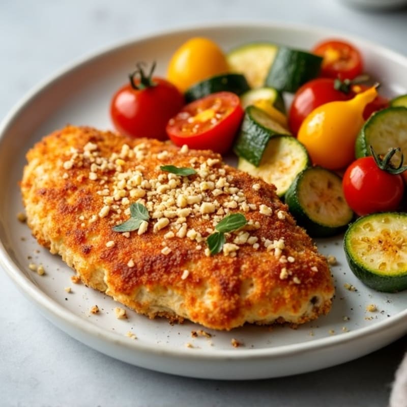 Healthy Crispy Chicken Parmesan with Roasted Vegetables