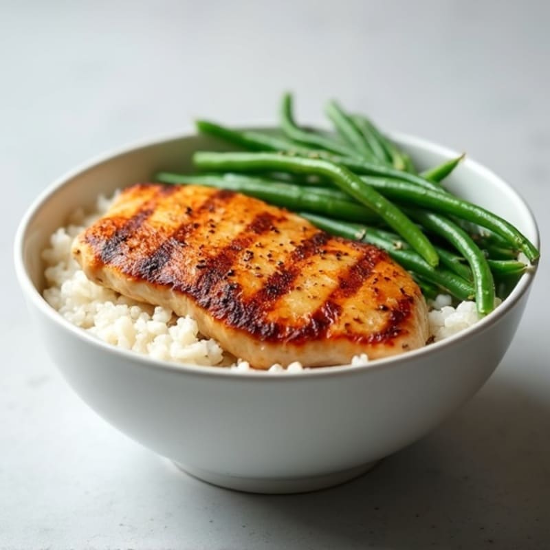 Grilled Chicken and Rice Bowl with Steamed Green Beans