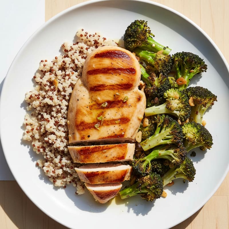 Grilled Chicken Breast with Quinoa and Roasted Broccoli