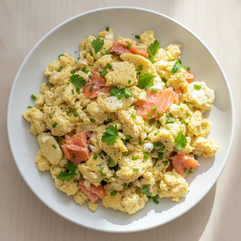 Fluffy Herb and Smoked Salmon Scramble