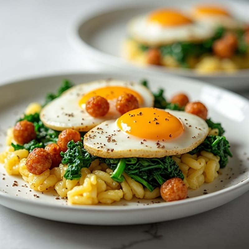 Fluffy Egg White Scramble with Sautéed Spinach and Crispy Chickpeas
