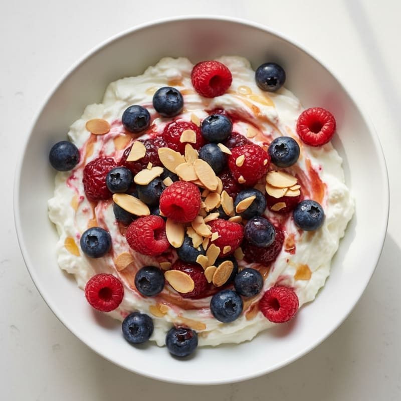 Silky Protein Yogurt with Mixed Berries and Almonds