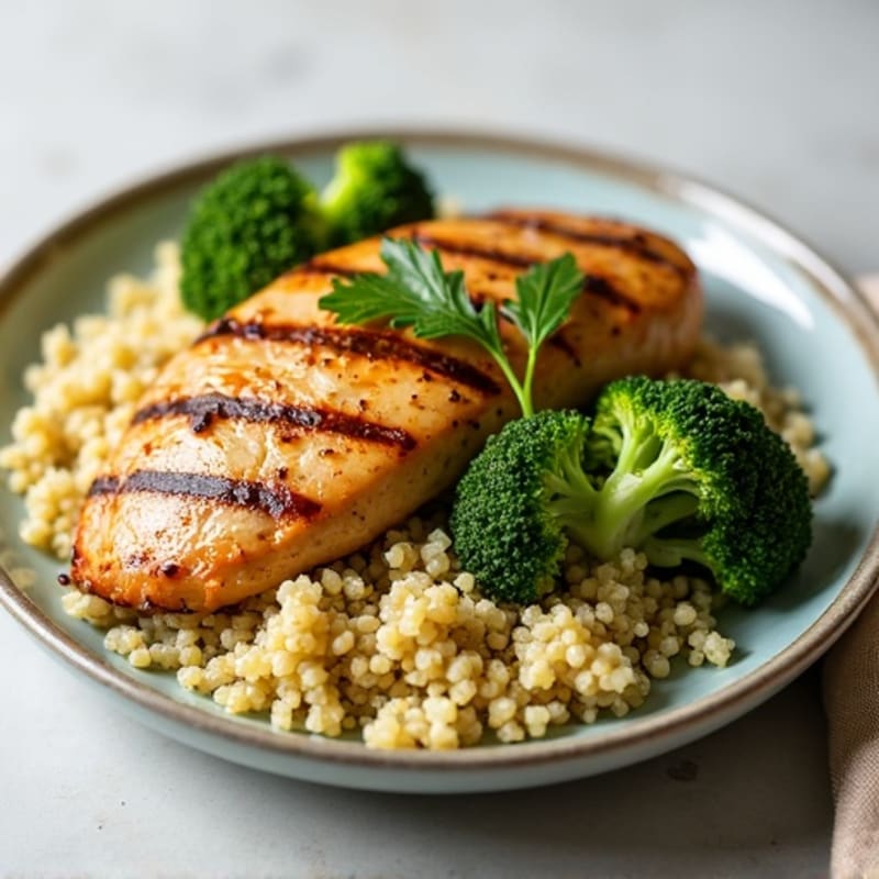 Grilled Chicken Breast with Quinoa and Roasted Broccoli