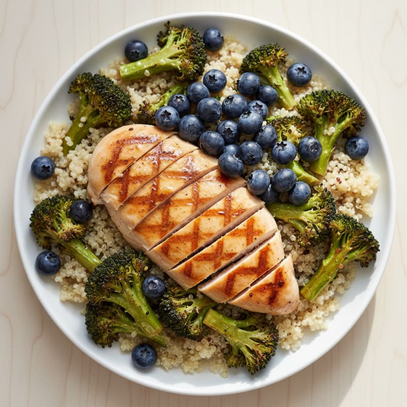 Grilled Chicken Breast with Roasted Broccoli and Quinoa