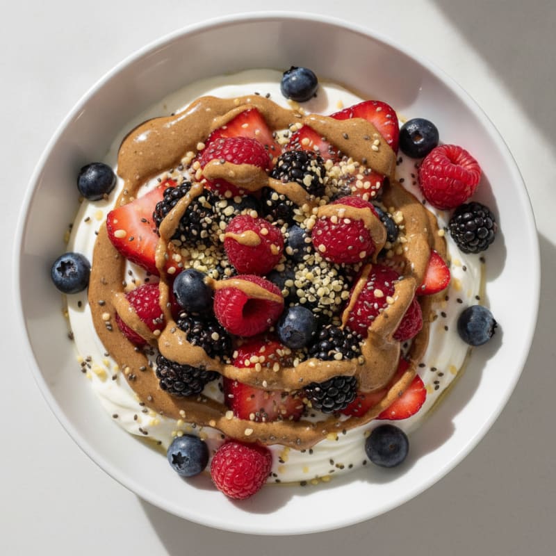 Creamy Greek Yogurt Bowl with Mixed Berries and Almond Butter