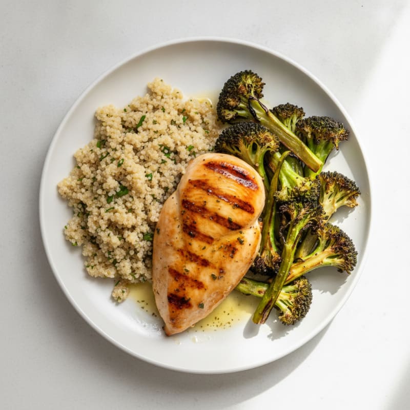 Grilled Chicken Breast with Quinoa and Roasted Broccoli