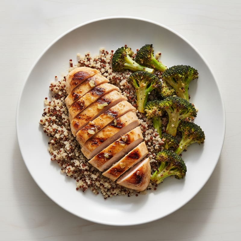 Grilled Chicken Breast with Quinoa and Roasted Broccoli