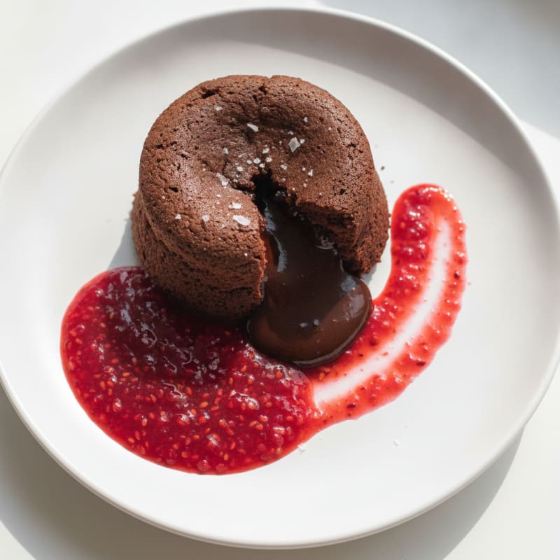 Chocolate Lava Cake with Raspberry Coulis